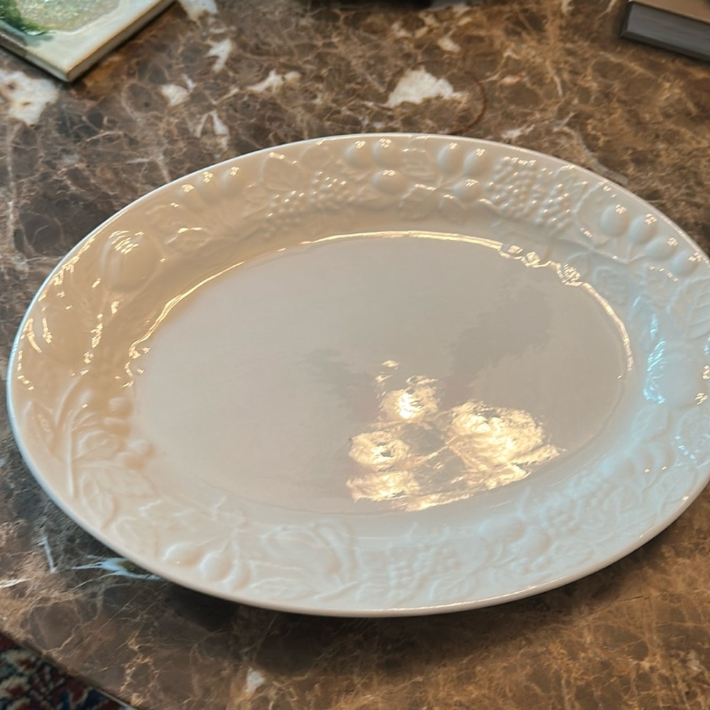 Fruit by Gibson large white embossed serving platter 10”x14”